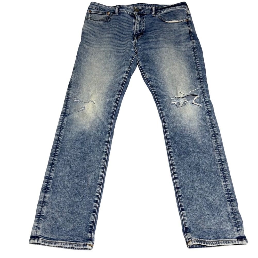 American Eagle Slim Jeans Mens 34x30 Blue Distressed Denim Skater Fade